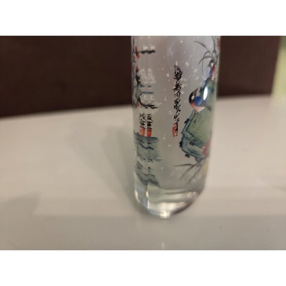 Vtg Chinese Reverse Painted Snuff Bottle Stopper Birds Flowers Cherry Blossoms - Picture 6 of 15